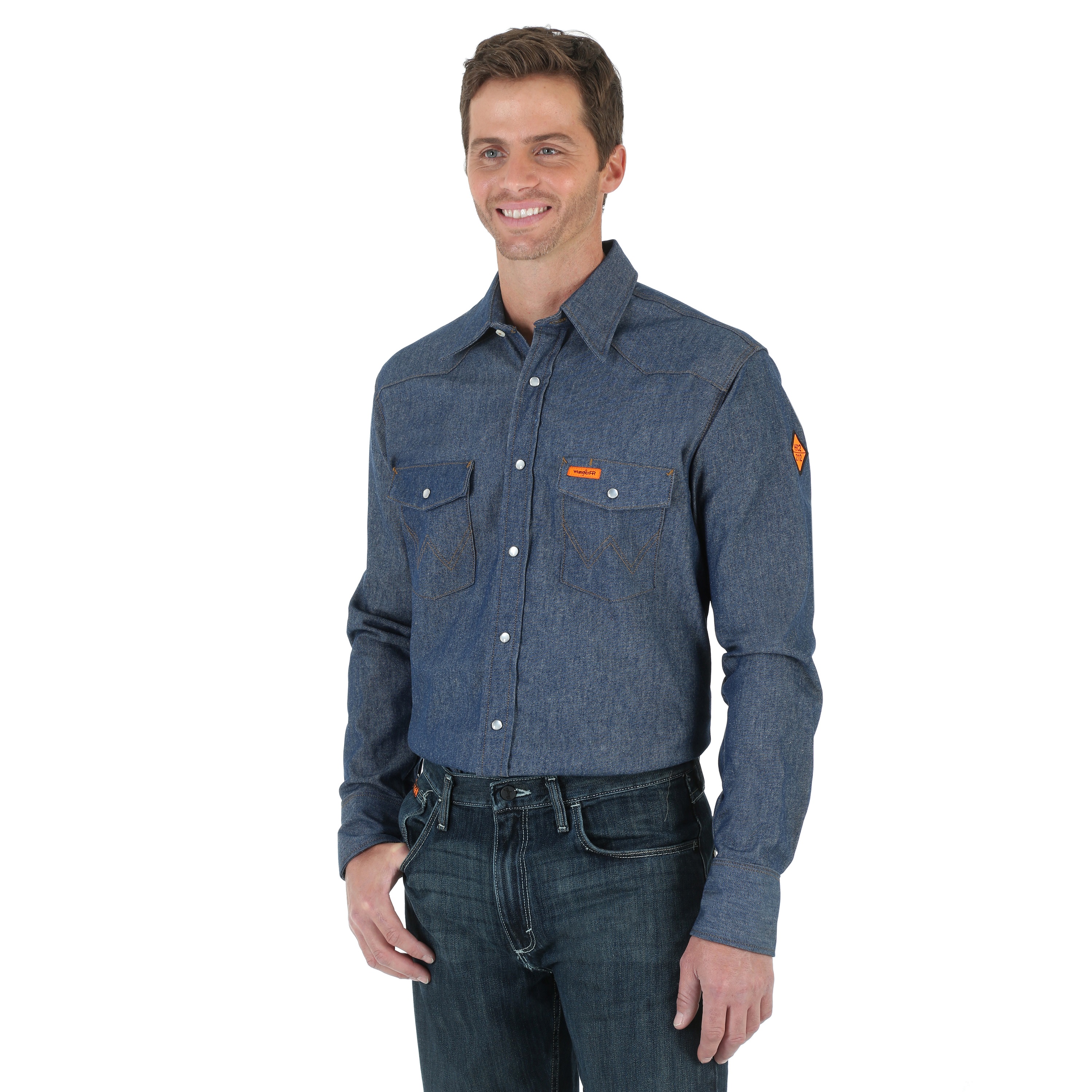 Cowboy Style FR Button Up Work Shirt in denim